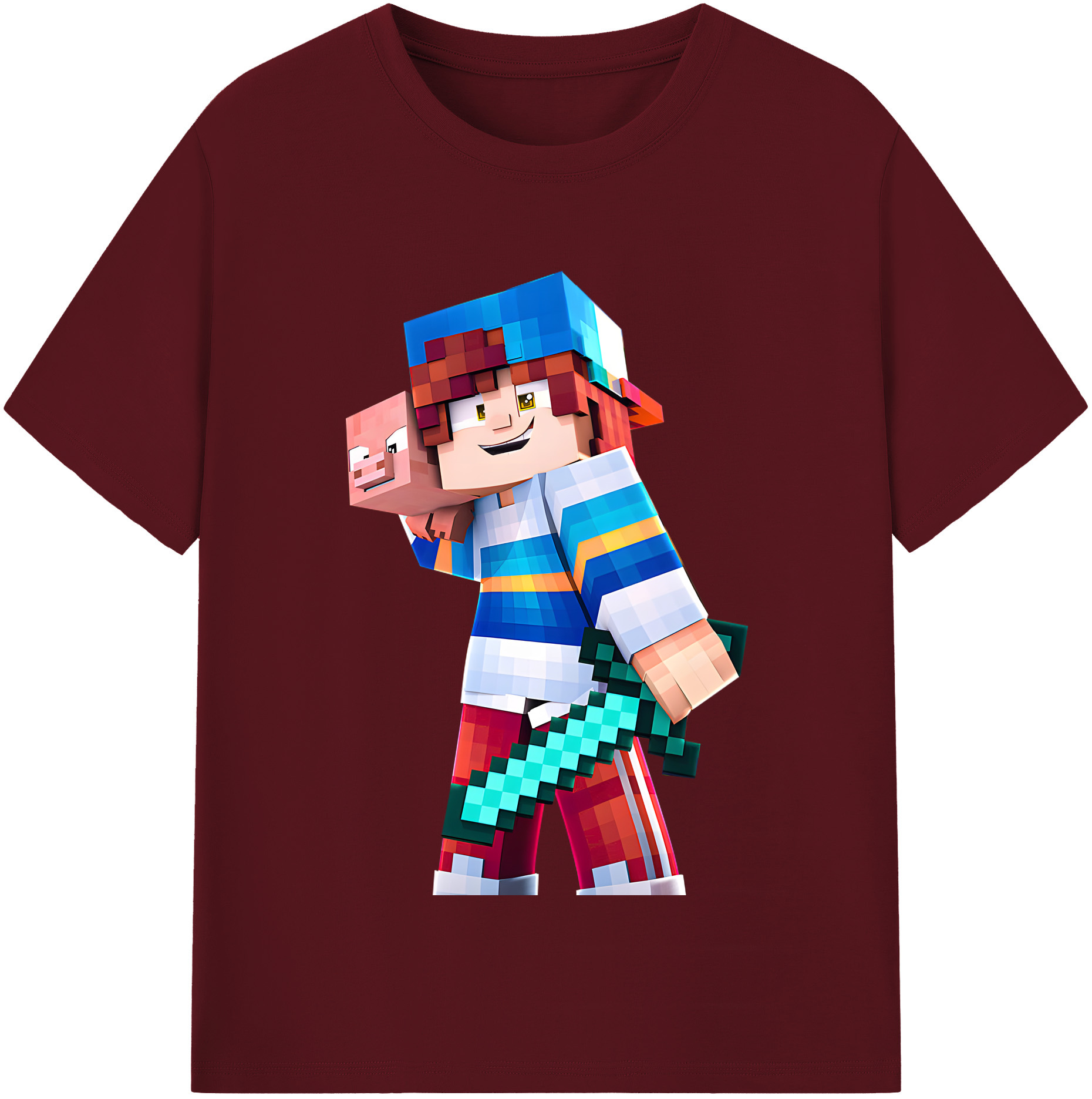 （画像用） マインクラフト ブロックの世界 Minecraft MC Block world 綿100％半袖Tシャツ（フロントプリント）